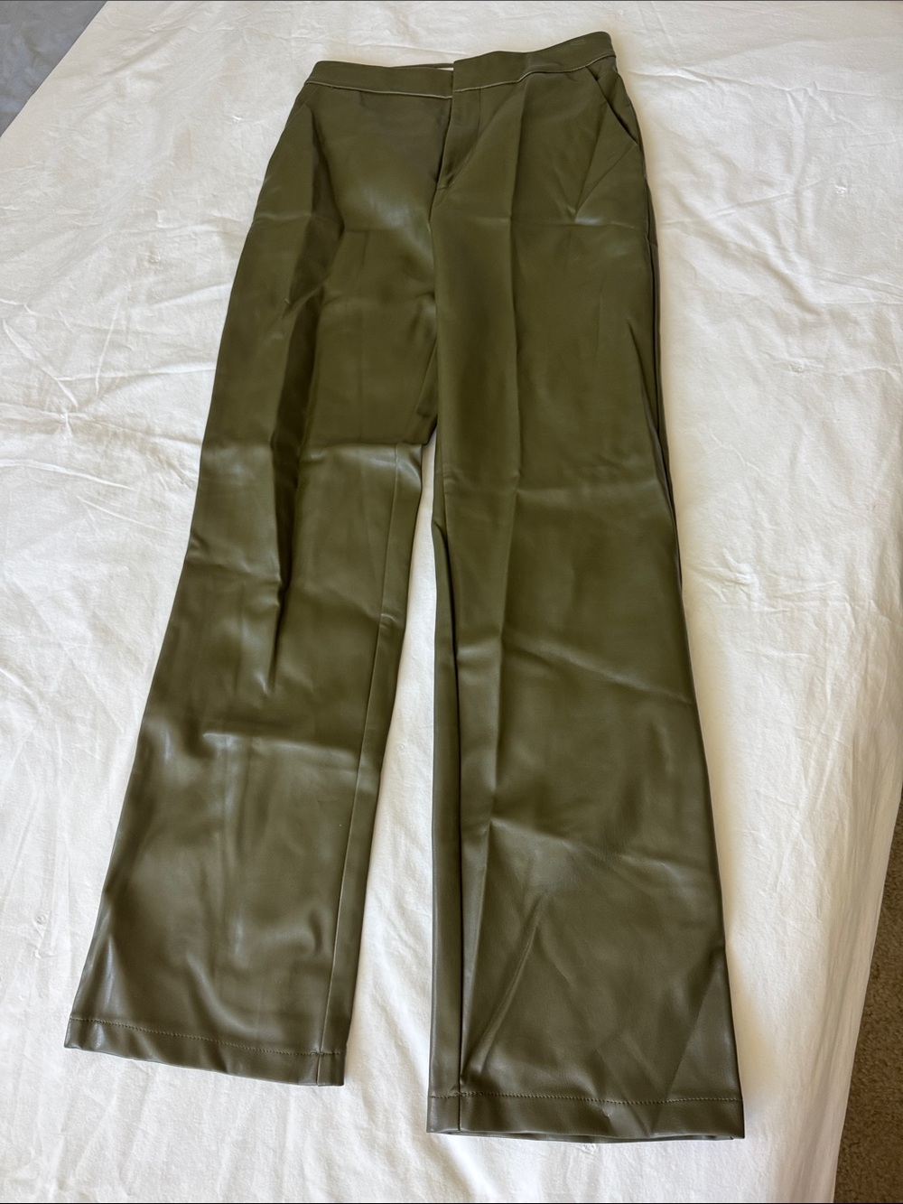 Elodie Olive Green Wide-Leg Faux Leather Pants